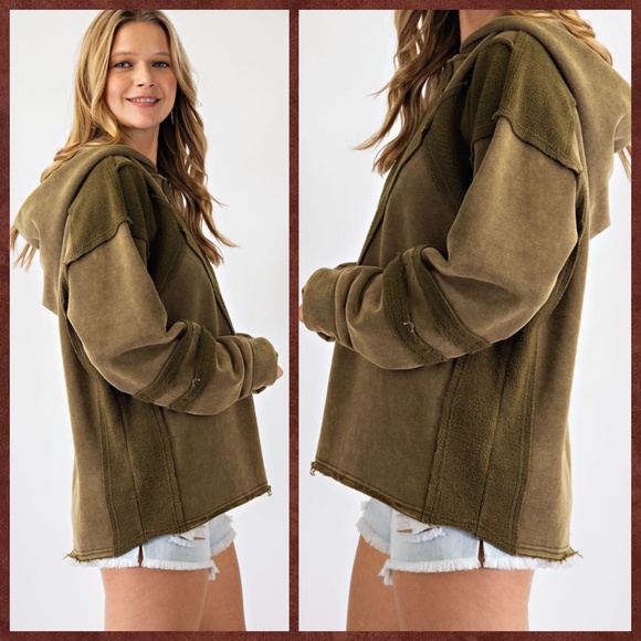 EASEL "Keep You Happy" Lux Brushed Cotton Blend Loose Pullover Hoodie Mix Fabric - Picture 16 of 16